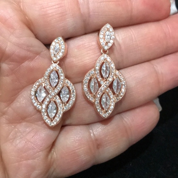 Jewelry - Faux Rose Gold Rhinestone Dangling Earrings